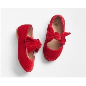 Modern Red Velvet Bow Ballet Flat- Toddler